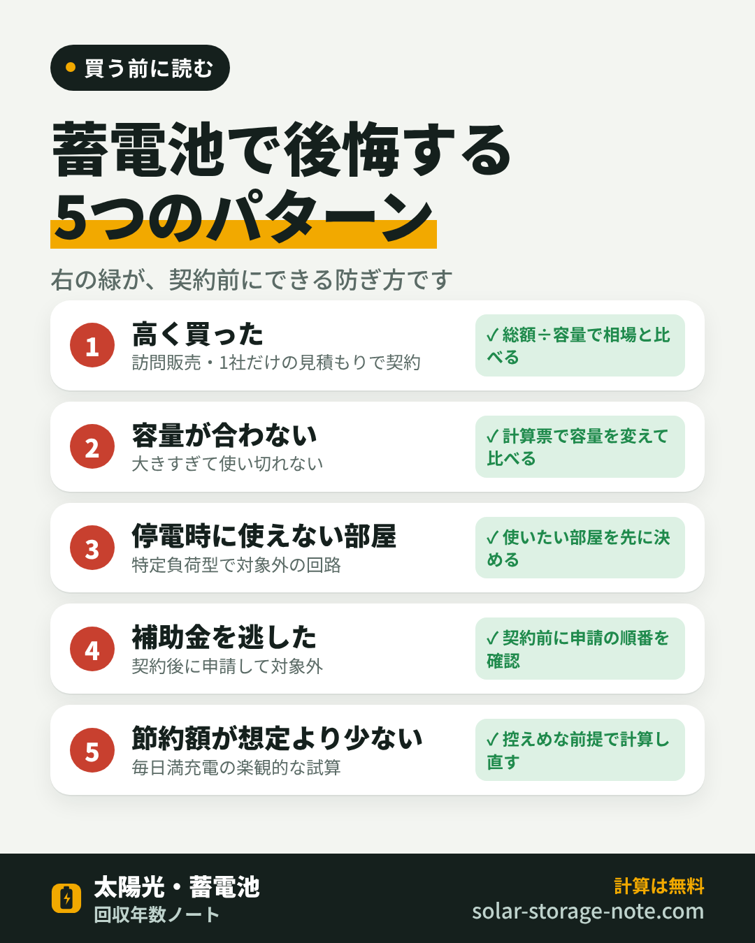 蓄電池で後悔する5つのパターン（図解）
